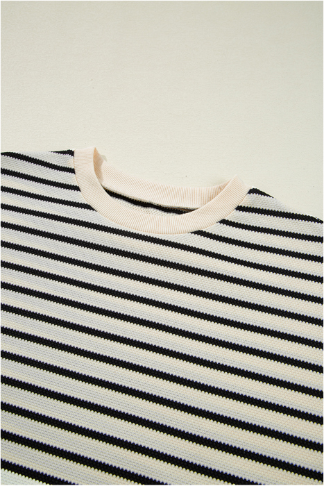 Mono Stripe Lace Flutter Top