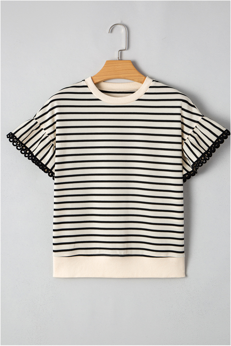 Mono Stripe Lace Flutter Top