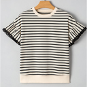  Mono Stripe Lace Flutter Top