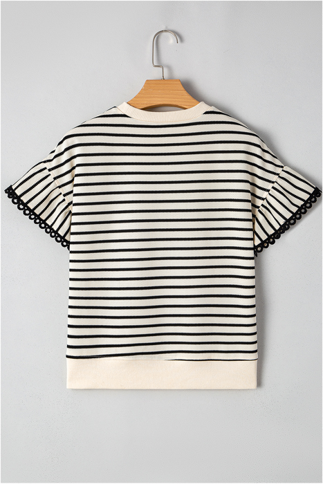 Mono Stripe Lace Flutter Top
