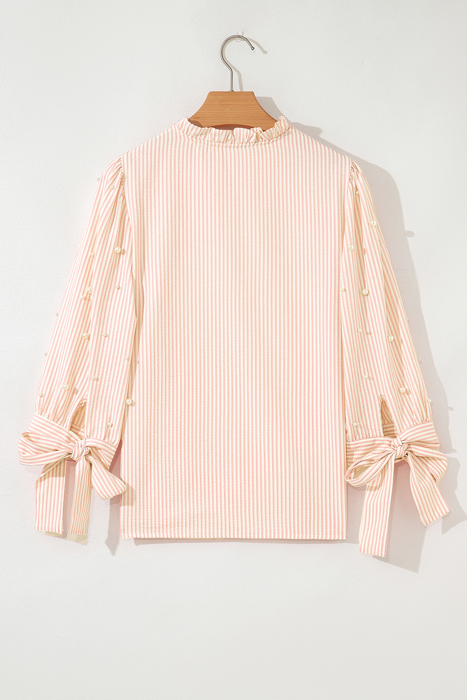 Blush Pearl Ribbon-Sleeve Blouse