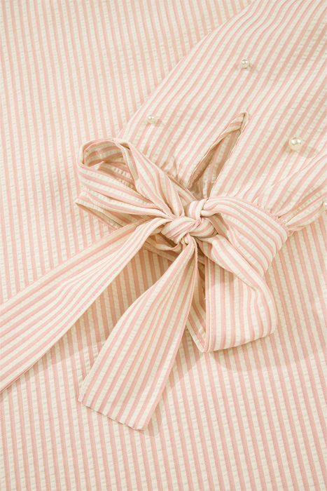 Blush Pearl Ribbon-Sleeve Blouse