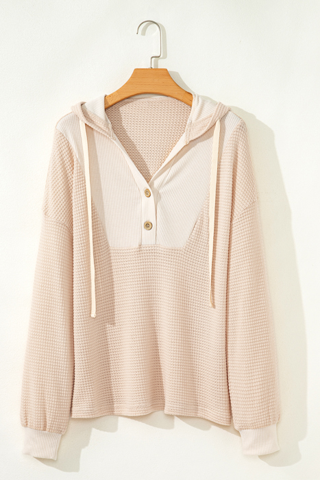 Cream Waffle Hooded Pullover
