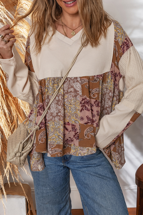 Paisley Patchwork Waffle Top