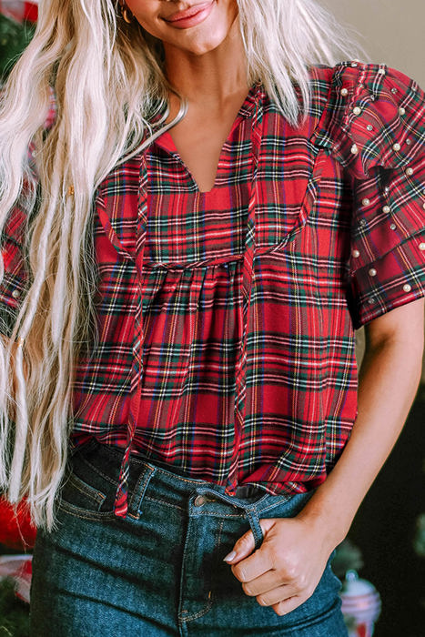 Festive Pearl Tartan Blouse