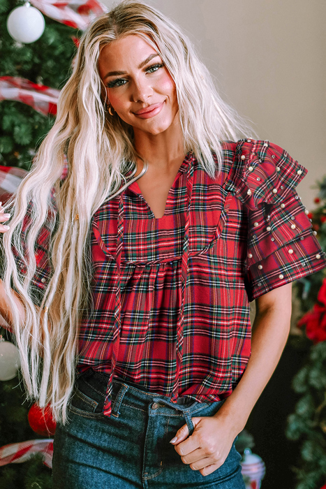 Festive Pearl Tartan Blouse