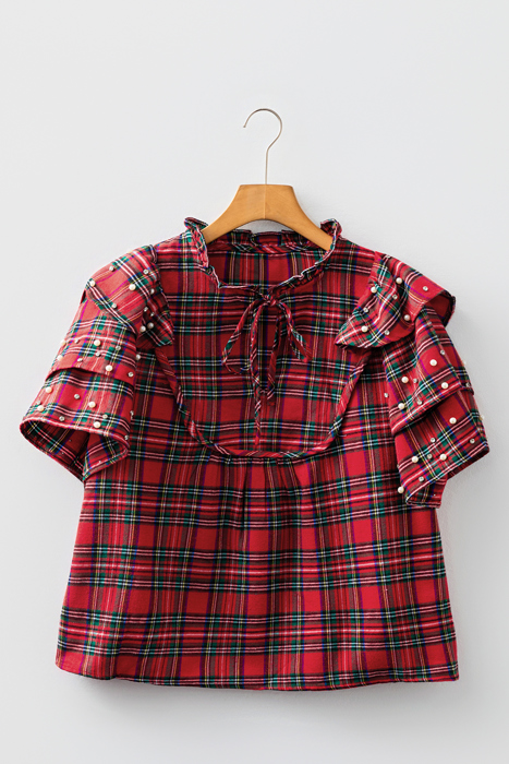 Festive Pearl Tartan Blouse