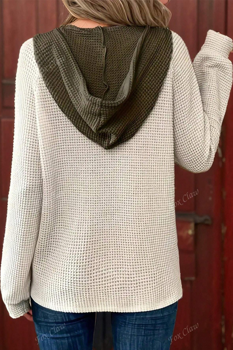 Cozy Olive Contrast Waffle Hoodie
