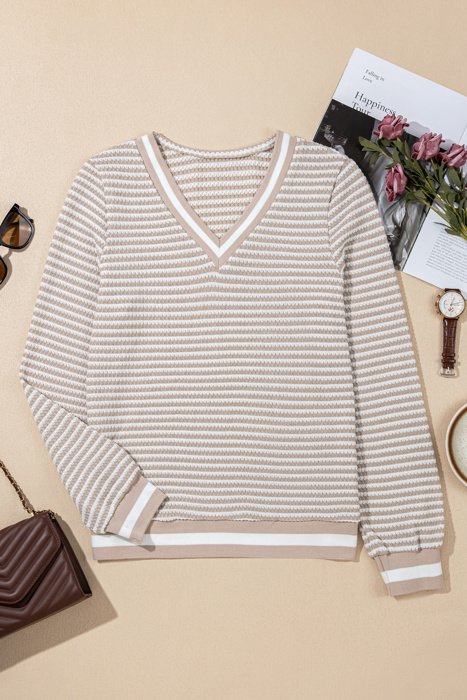 Soft Horizon Striped V-Neck Pullover