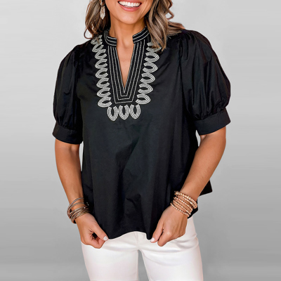 Ebony Embroidered Peasant Blouse