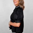  Ebony Embroidered Peasant Blouse