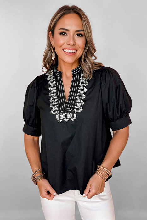 Ebony Embroidered Peasant Blouse