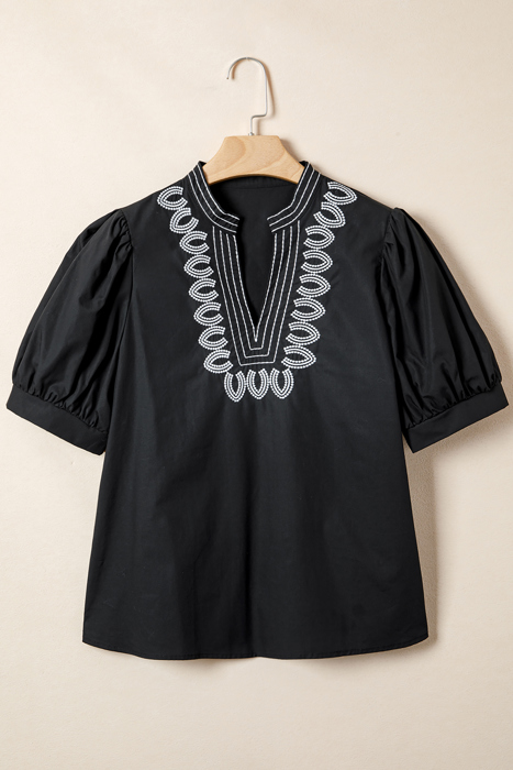 Ebony Embroidered Peasant Blouse