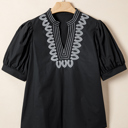  Ebony Embroidered Peasant Blouse