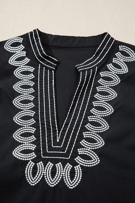 Ebony Embroidered Peasant Blouse