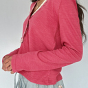  Rosy Haven Lace-Trim Henley Top