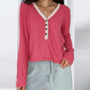  Rosy Haven Lace-Trim Henley Top