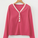  Rosy Haven Lace-Trim Henley Top
