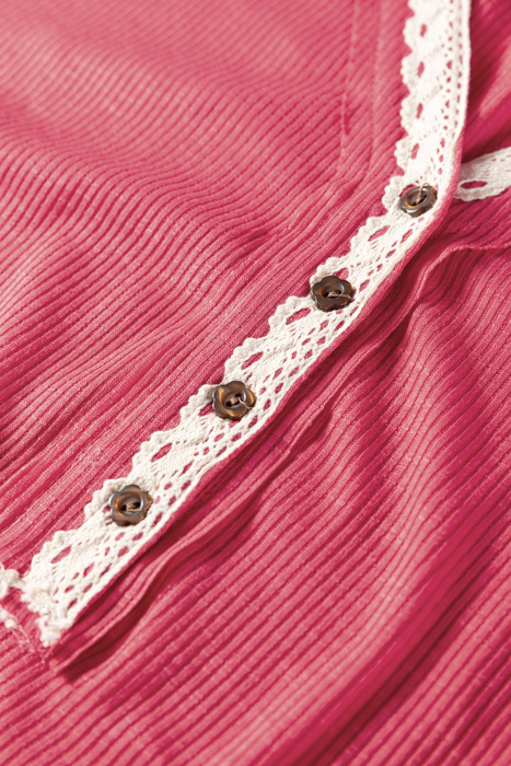 Rosy Haven Lace-Trim Henley Top