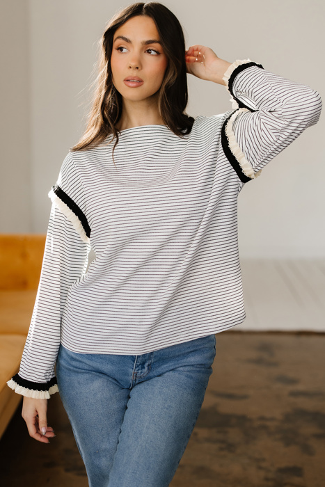 Parisian Whisper Ruffle-Sleeve Knit Top