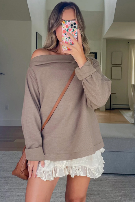 Soft Embrace Off-Shoulder Waffle Top