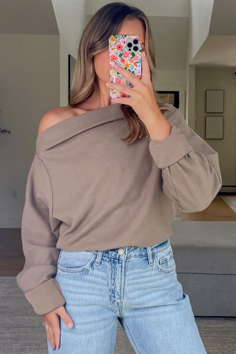 Soft Embrace Off-Shoulder Waffle Top