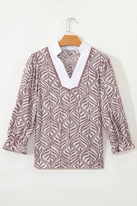 Leaf Whisper Contrast Collar Blouse
