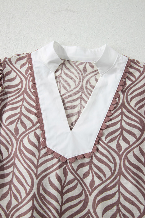 Leaf Whisper Contrast Collar Blouse
