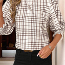  Cafe Check Ruffle-Cuff Blouse