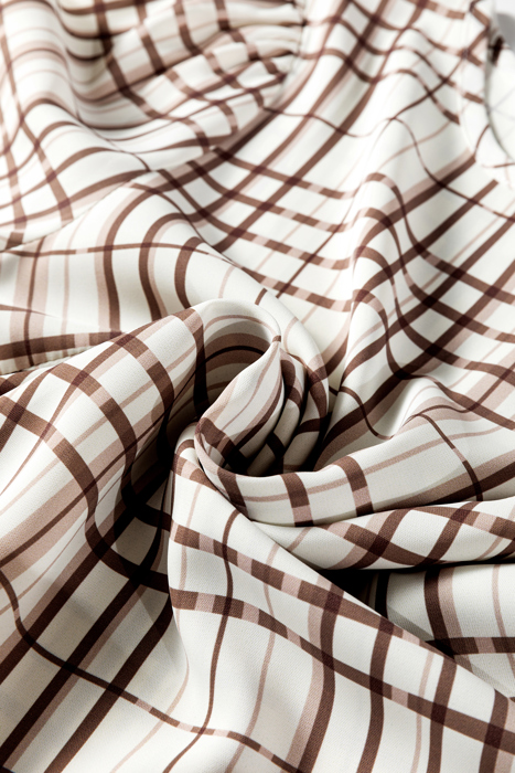 Cafe Check Ruffle-Cuff Blouse