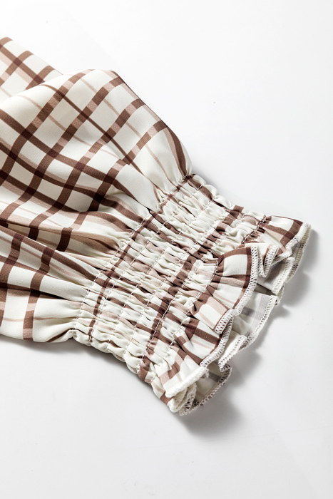 Cafe Check Ruffle-Cuff Blouse
