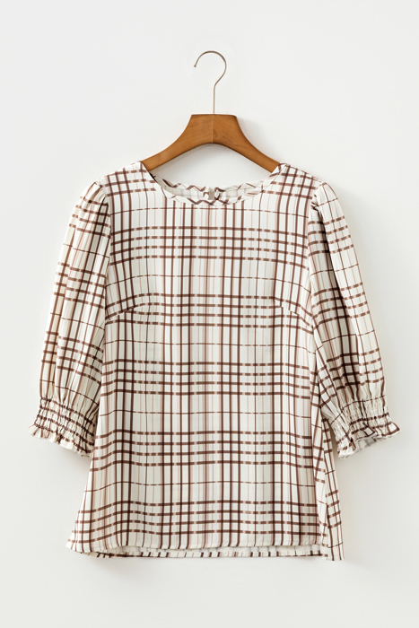 Cafe Check Ruffle-Cuff Blouse