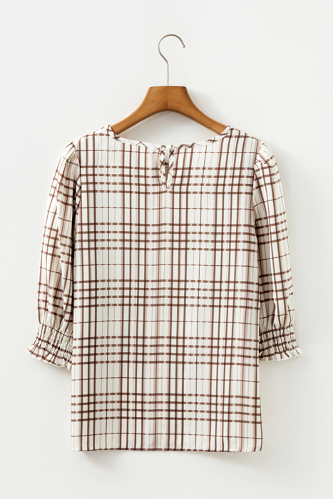 Cafe Check Ruffle-Cuff Blouse
