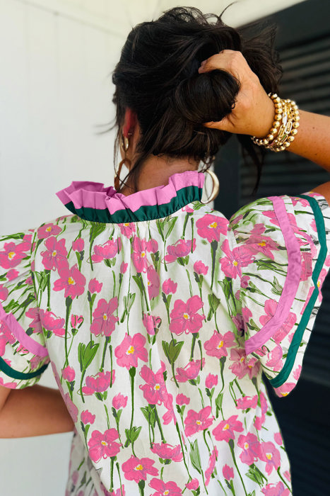 Pink Cosmos Ruffle Blouse