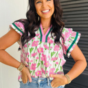  Pink Cosmos Ruffle Blouse