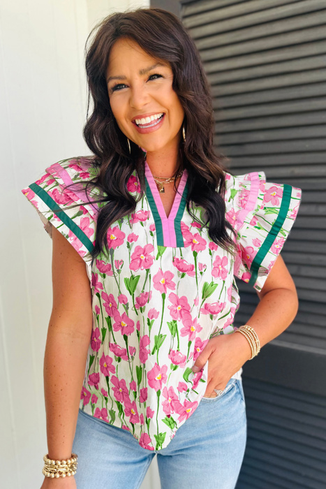 Pink Cosmos Ruffle Blouse
