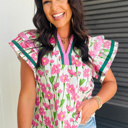  Pink Cosmos Ruffle Blouse