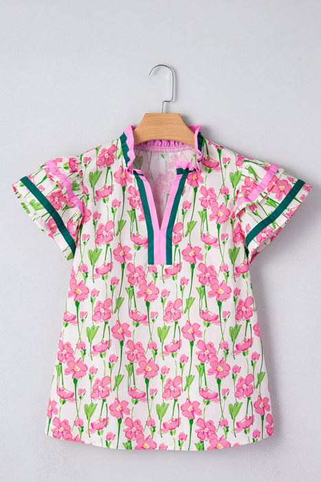 Pink Cosmos Ruffle Blouse