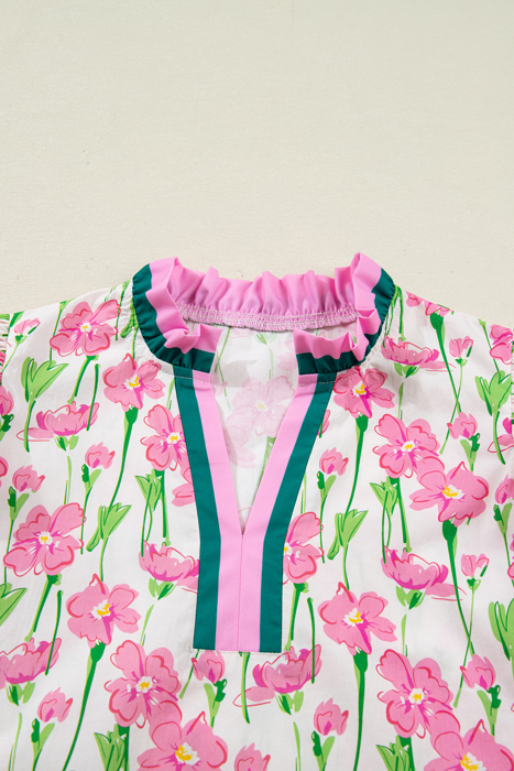 Pink Cosmos Ruffle Blouse