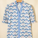  Azure Blossom Shirred Neck Blouse