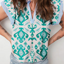  Turquoise Ikat Ruffle Blouse