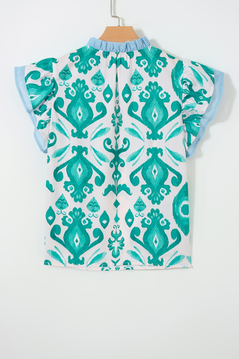 Turquoise Ikat Ruffle Blouse