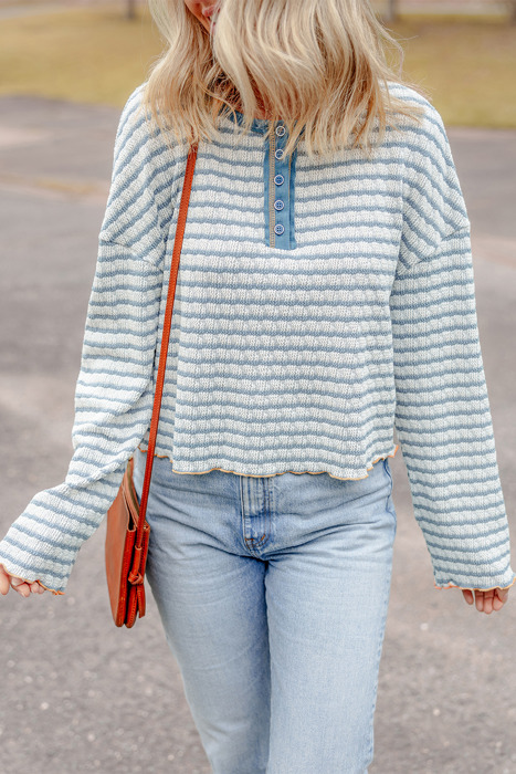 Coastal Stripes Henley Sweater