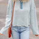  Coastal Stripes Henley Sweater