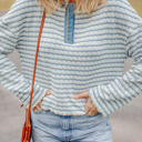  Coastal Stripes Henley Sweater