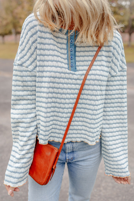 Coastal Stripes Henley Sweater