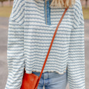  Coastal Stripes Henley Sweater