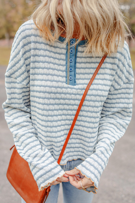 Coastal Stripes Henley Sweater