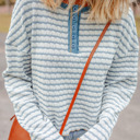  Coastal Stripes Henley Sweater