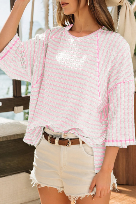 Pink Popcorn Textured Stripe Tee